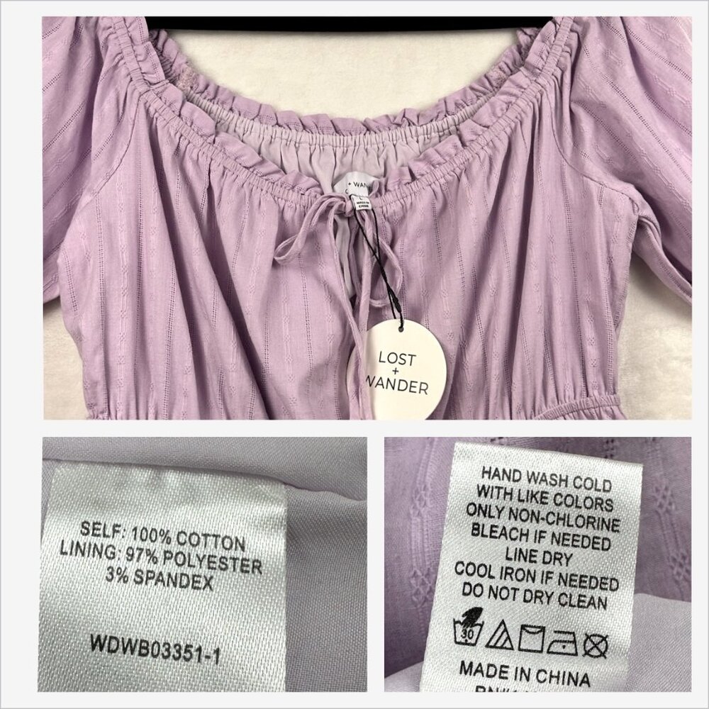 Lost + Wander Lavender Puff-Sleeve Feminine Mini Dress Size L Flowy Cottagecore - Picture 3 of 11